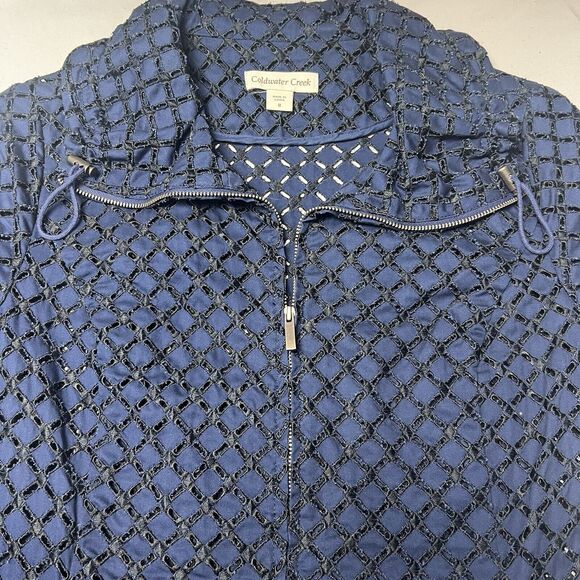 Coldwater‎ Creek Blue Eyelet Zippered Front Shacket Jacket Size 8 Sheer Diamond - Picture 1 of 10